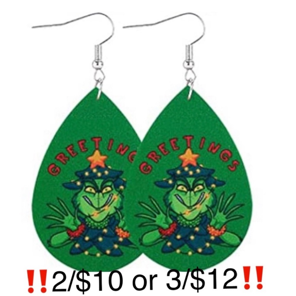 Faux Leather Grinch Earrings